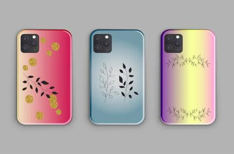 Large vector set of mock-up smartphone covers with a beautiful gradient, glit Stock Illustration
