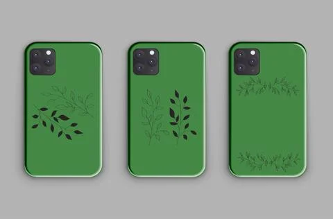 Large vector set of mock-up smartphone covers with a beautiful green design a Stock Illustration