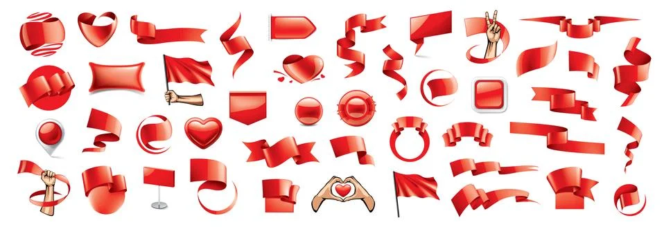 Large vector set of red flags, ribbons and various design elements Illustrazione stock