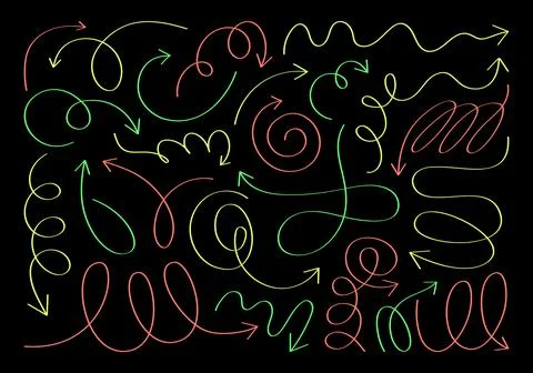 Large vector set of various arrows, wavy lines, symbols and squiggles Stock Illustration