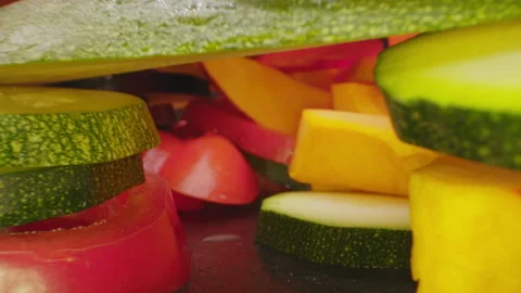 Large vegetable compilation - The camera moves backwards between peppers, Stock Footage 163050252