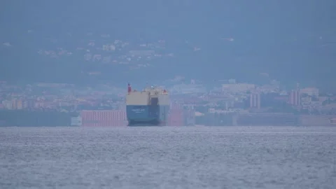 Large vehicles carrier Galaxy Ace anchored off the coast of Slovenia Stock Footage 241149070