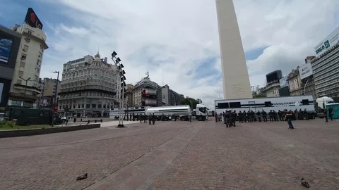 Large vehicles from special command forces in Buenos Aires at Obelisco Stock Footage 100167054