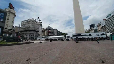 Large vehicles from special command forces in Buenos Aires at Obelisco - 24fps Stock Footage 104028235