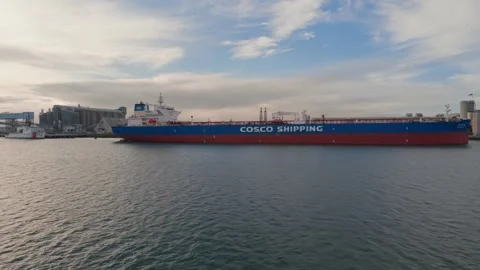 Large vessel is anchored in the harbor. Stock Footage 345261898