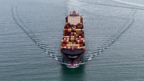 Large vessel moves across open waters Stock Footage 341720764