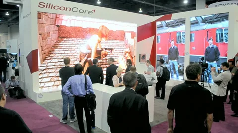 Large video wall demo during NAB Show 2014 exhibition in Las Vegas, USA. Video stock 38409276