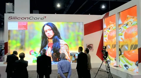 Large video wall demo during NAB Show 2014 in Las Vegas, USA. Stock Footage 38409531
