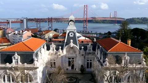 Large view of 25 de Abril Bridge in lisboa Stock Footage 86793745