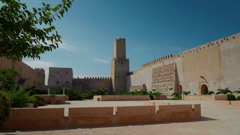 Large view of the ancient built Archeological Museum Of Sousse in Tunisa. Stock Footage 296384767