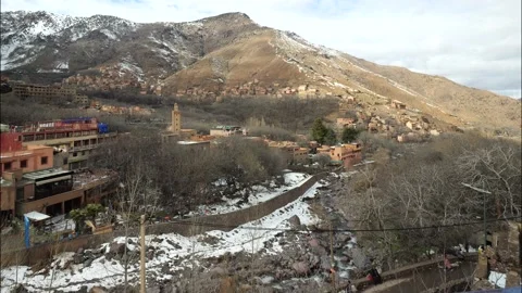 Large view from the heart of Imlil town, Morocco. Toubkal National, parc. Video stock 328816391