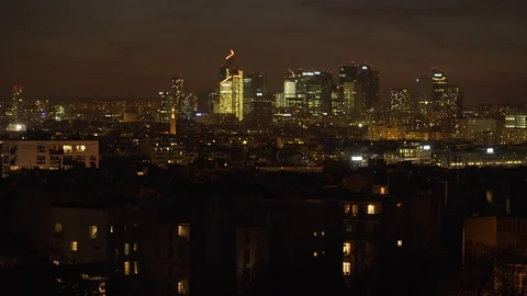 Large view of la Defense district by night, Paris, France Video stock 104136663