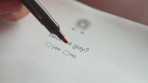 Large view of the marker that puts a check mark in the test. The hand ticks no Stock Footage 133713602