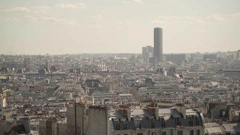 Large view of Paris with Montparnasse tower and Notre-Dame de Paris, France Stock Footage 102425586