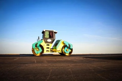 Large view on the road rollers working on the road Stock-Fotos