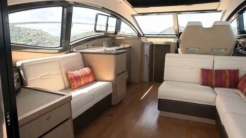 Large view of the salon of a boat Stock Footage 72525354