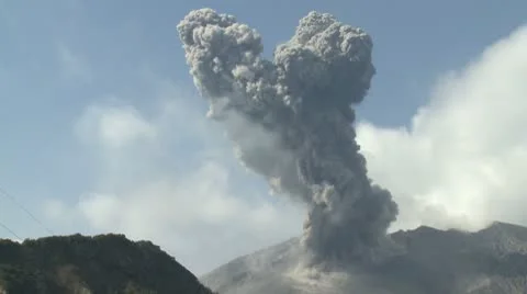 Large Volcanic Ash Cloud Drifts From Sakurajima Volcano Stock Footage 8975066