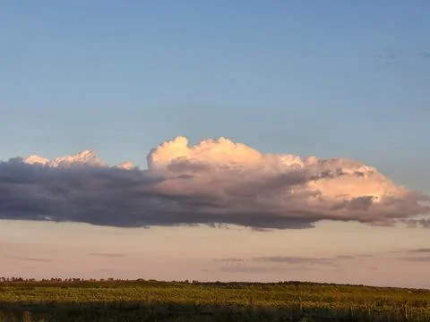 Large voluminous cumulus cloud over agricultural field horizon line Stock Photos
