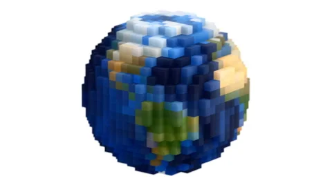 Large Voxel Planet Earth Globe Spin Loop on White with Shadow Stock Footage 2770040