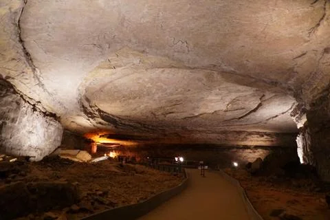 The large walking path inside of Mammoth Cave near Kentucky, U.S.A Stock Photos