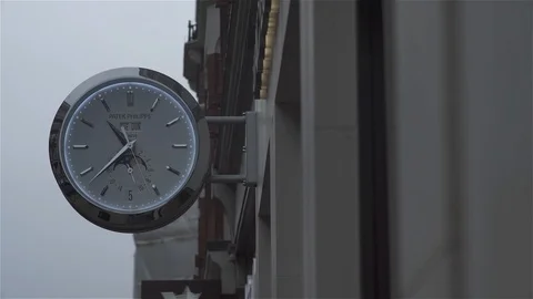 Large Wall Clock - Patek Philippe - Oxford Street, London Stock Footage 93206637