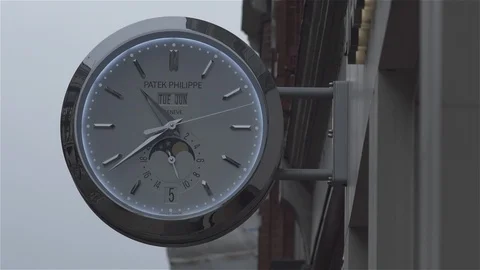 Large Wall Clock - Patek Philippe - Oxford Street, London Stock Footage 93206645