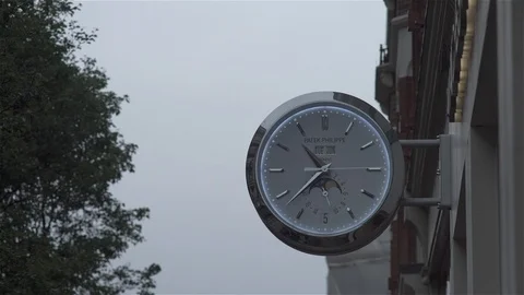Large Wall Clock - Patek Philippe - Oxford Street, London Stock Footage 93206673