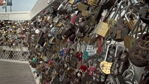 Large Wall Of Love Locks Stock Footage 157791698