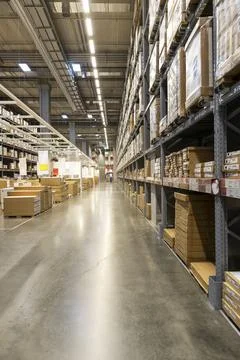 Large warehouse corridors, warehouse storage and distribution of goods and .. Stock Photos