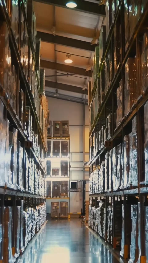 A large warehouse, with high racks, full of goods. storehouse in the enterprise, Stock Footage 305935028