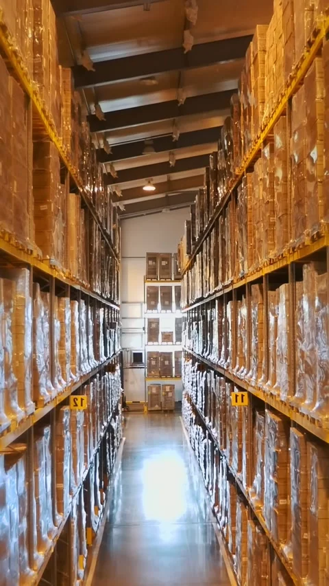 A large warehouse, with high racks, full of goods. storehouse in the enterprise, Stock Footage 306459082
