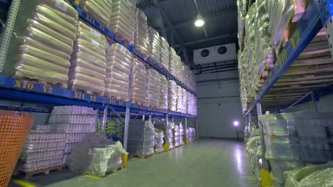 Large warehouse with many racks. Warehouse interior. 4K. Video stock 80833546