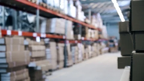 Large warehouse with shelves and boxes Stock Footage 88448405