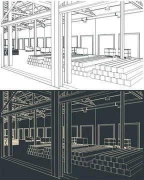 Large warehouse sketches Illustrazione stock