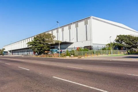 Large Warehouse Storage Building Structure Road Fotos de archivo