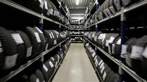Large warehouse with tires Stock Footage 60698262