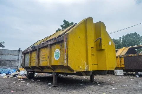 A large waste container at a temporary waste storage site, Indonesia, 16 Ja.. Stock Photos