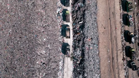 Large Waste Dump and Trash Truck with Garbage in Aerial Top View 4k 스톡 동영상 255256080