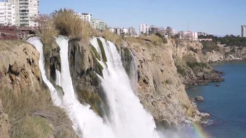 A large waterfall and a rainbow at the base. Stock Footage 169162215