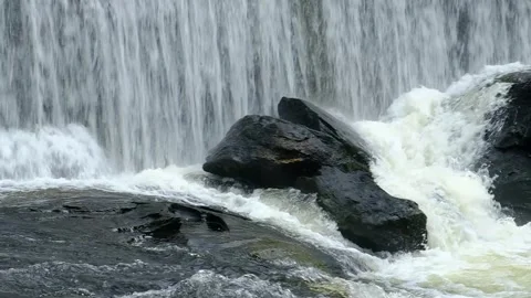 Large waterfall base - Flowing left to right - Slow Motion Stock Footage 243771040