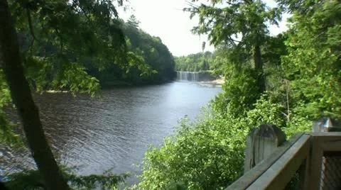 Large Waterfall in Distance Stock Footage 21302235