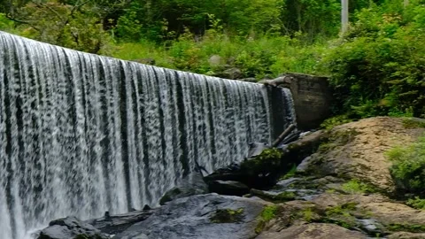 Large Waterfall to edge of the forest - Slow Motion Stock Footage 243771169
