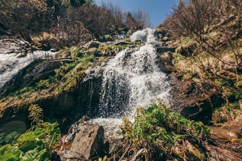A large waterfall in a forest Stock Photos