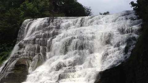 Large Waterfall in Ithaca, New York in Afternnon Stock Footage 103650019