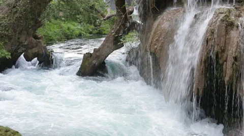 Large waterfall in the park in the summer Stock Footage 63895287