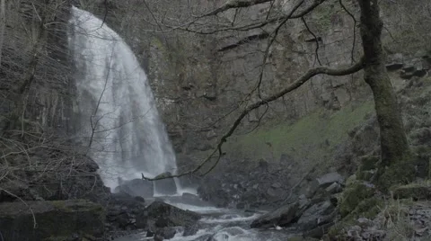 Large waterfall in the Welsh Valleys. Stock Footage 68680044