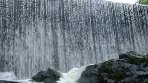 Large Waterfall Wide Shot - Tilt from crest to base - Slow Motion Stock Footage 243785223