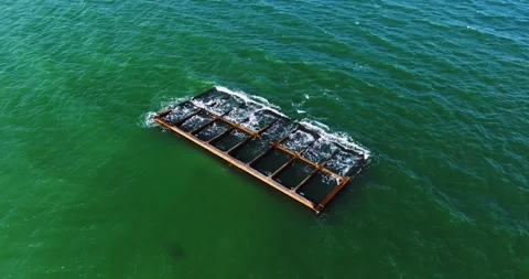 Large Wave Breaker Concrete Structure Aerial Steady Shot On Hot Summer Day Black Stock Footage 300445148