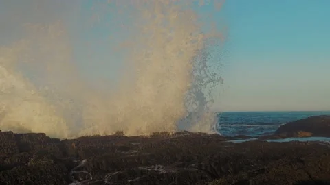 A large wave breaks on the coast of the Barents sea. Russia. Stock Footage 143317144