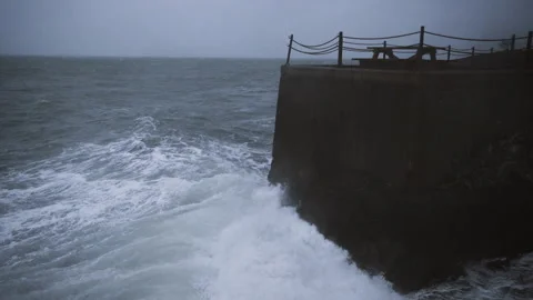 Large waves and breakwater Stock Footage 203975009